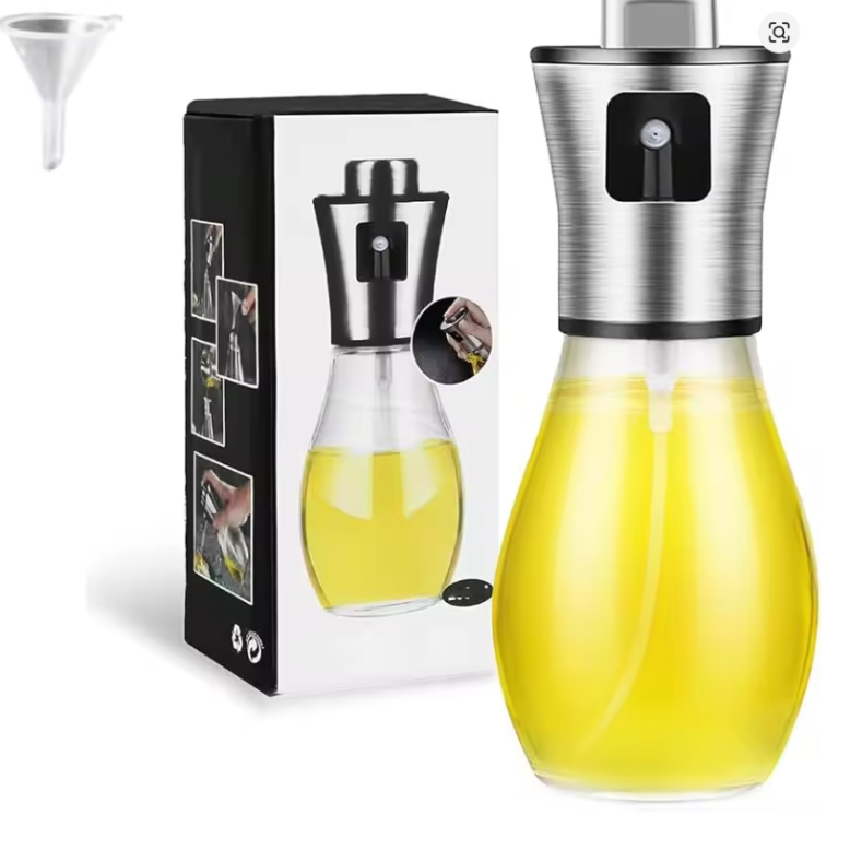 Premium Glass Oil Sprayer – Stainless Steel Mist Bottle with Funnel