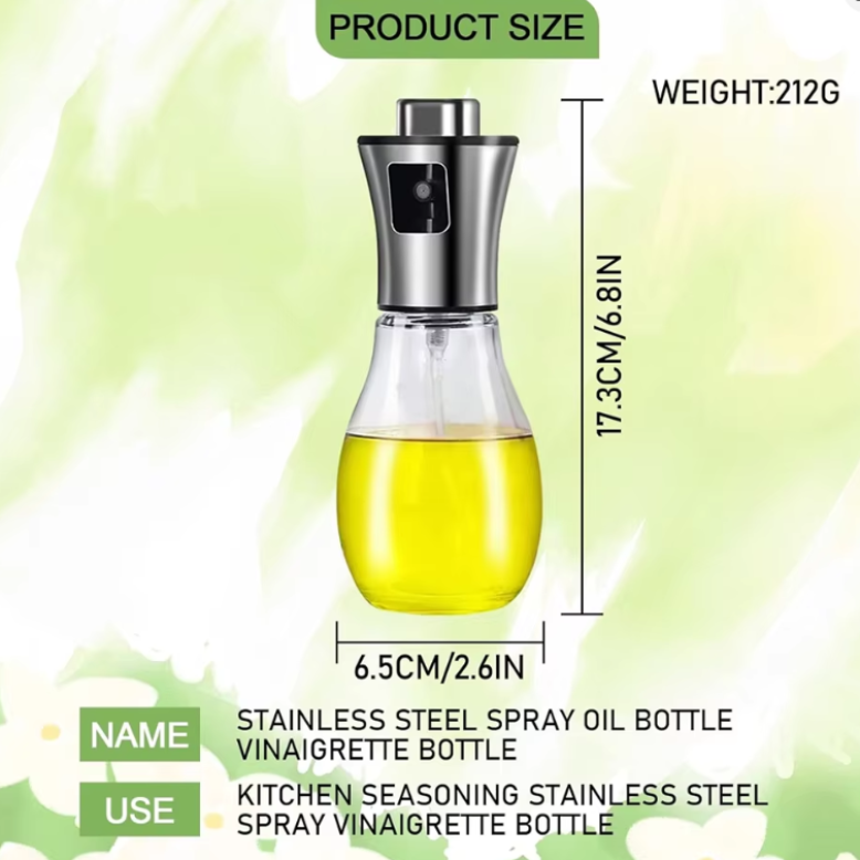 Premium Glass Oil Sprayer – Stainless Steel Mist Bottle with Funnel