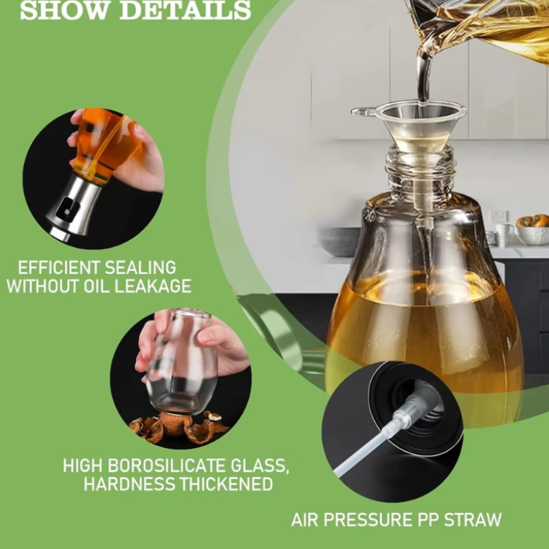 Premium Glass Oil Sprayer – Stainless Steel Mist Bottle with Funnel