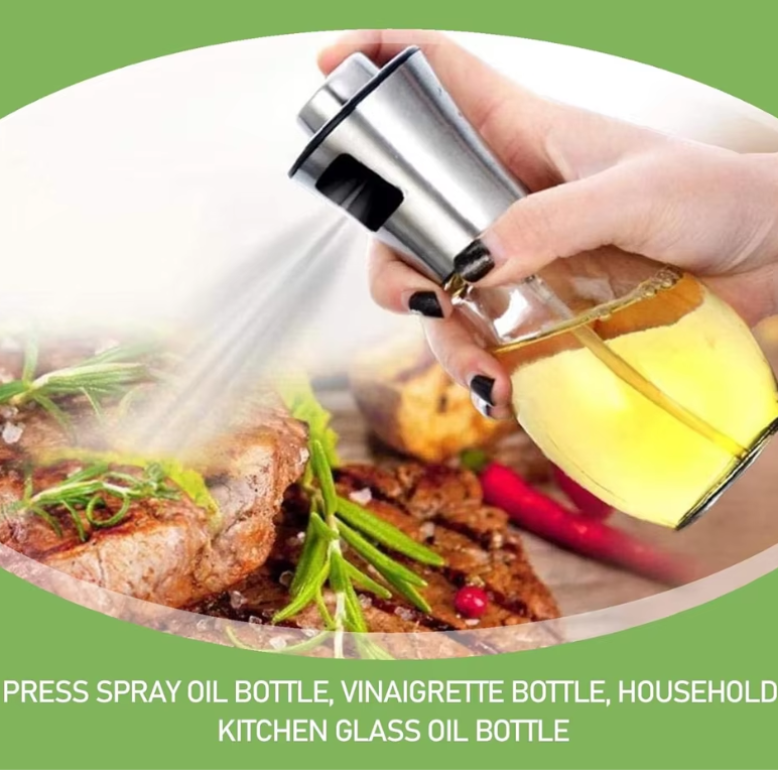 Premium Glass Oil Sprayer – Stainless Steel Mist Bottle with Funnel