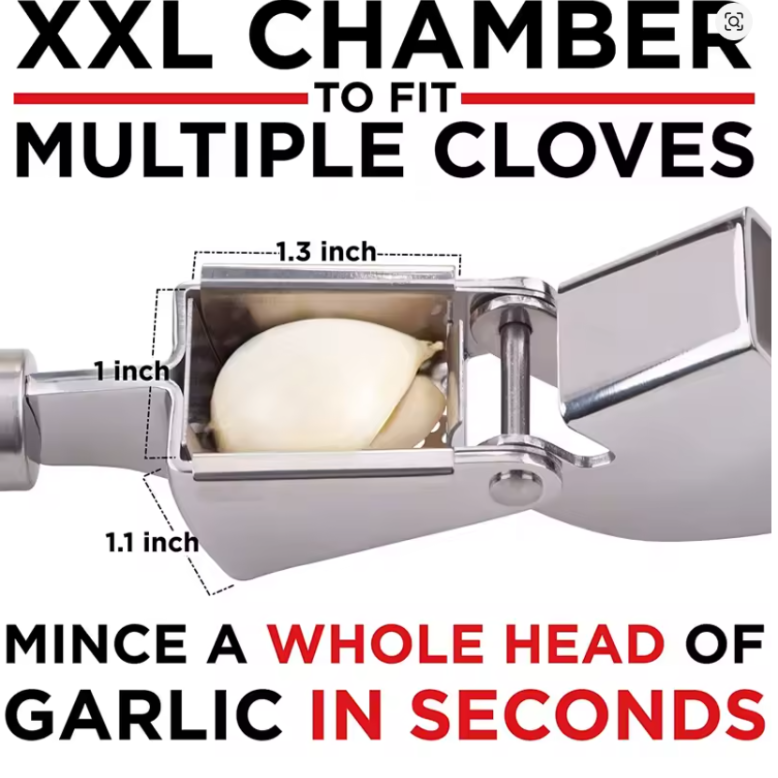 Stainless Steel Garlic Press Kit – Rust-Proof Mincer with Silicone Roller Peeler